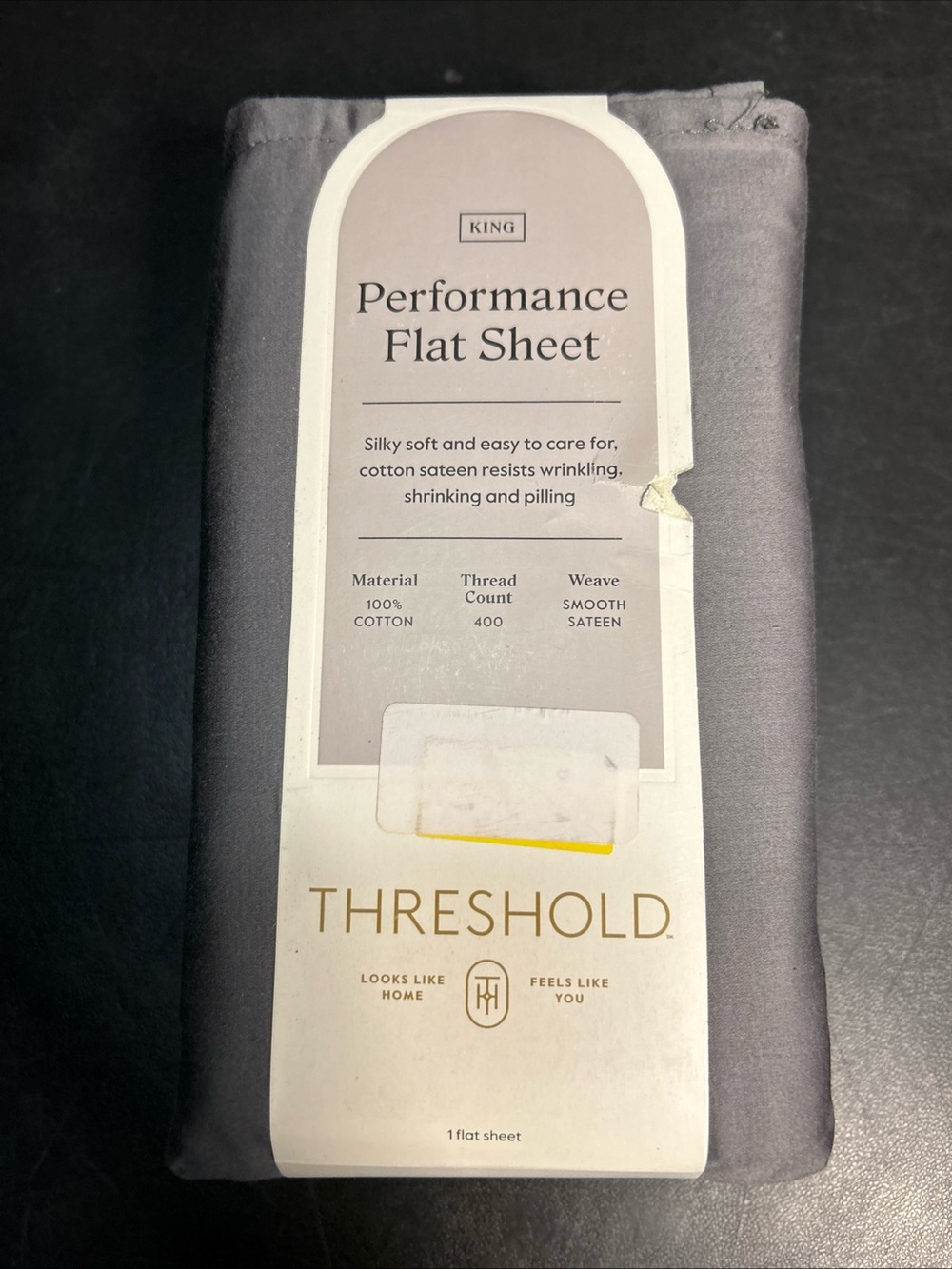 Threshold Performance Flat Sheet 400TC 100% Cotton. King Size- Gray